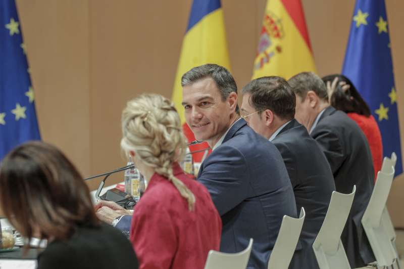 El presidente del Gobierno, Pedro Sánchez durante la primera cumbre bilateral, hoy en Castelló. EFE/ Manuel Bruque

