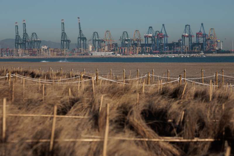 En la imagen, de archivo, vista general del puerto de València visto desde la playa de la Creu. EFE/Biel Aliño
