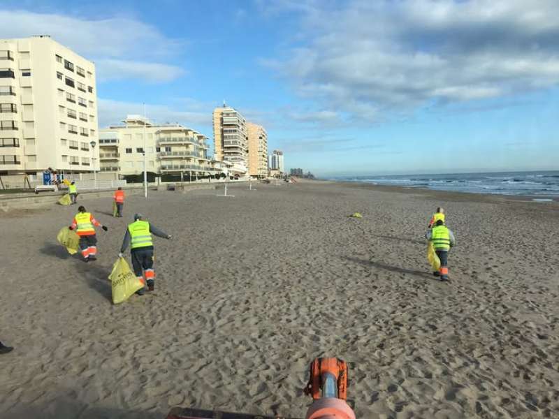 Operaris netejant una platja a Sueca. / EPDA