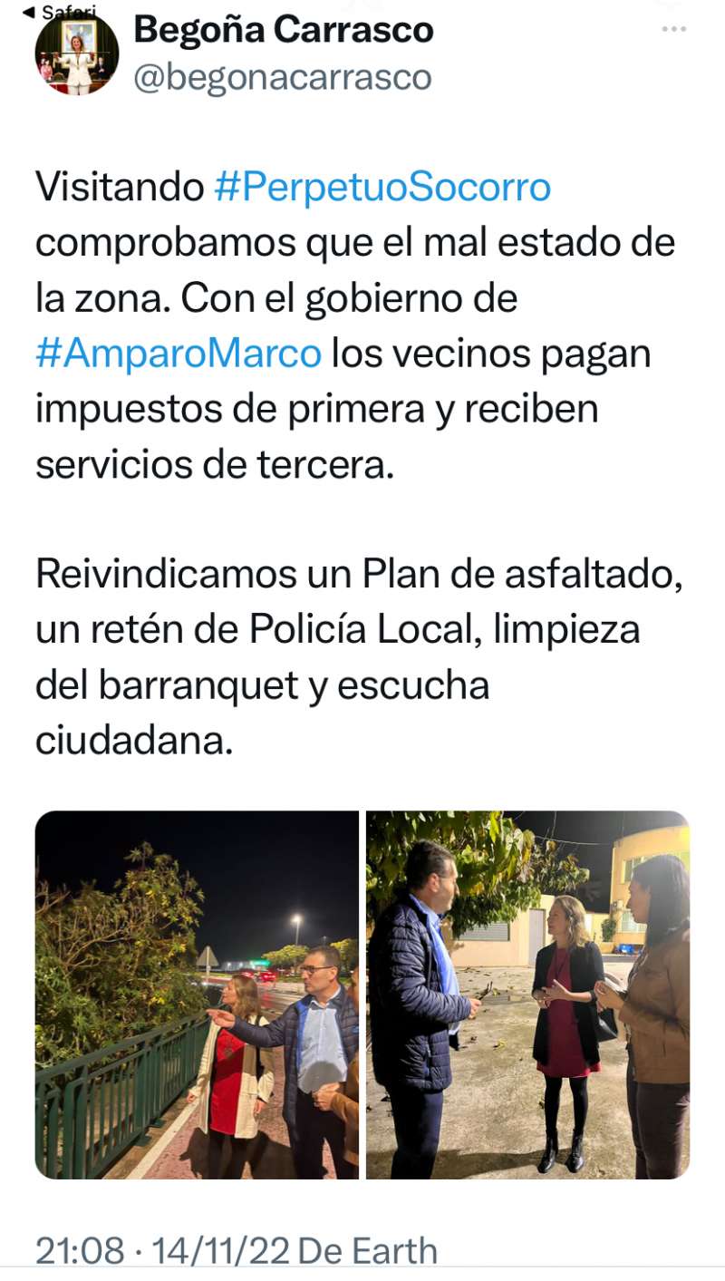 Tweet de Begoña Carrasco en noviembre de 2022. /EPDA