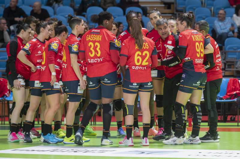 El entrenador de la seleccin espaola de balonmano femenino, Ambros Martn (3d) durante un partido de la seleccin de Japn. EFE Archivo
