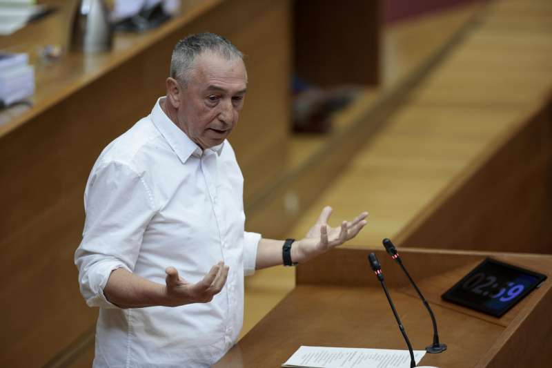 El portavoz del grupo de Compromís, Joan Baldoví, durante su intervención en la sesión de control en Les Corts. Archivo/ EFE/Biel Aliño