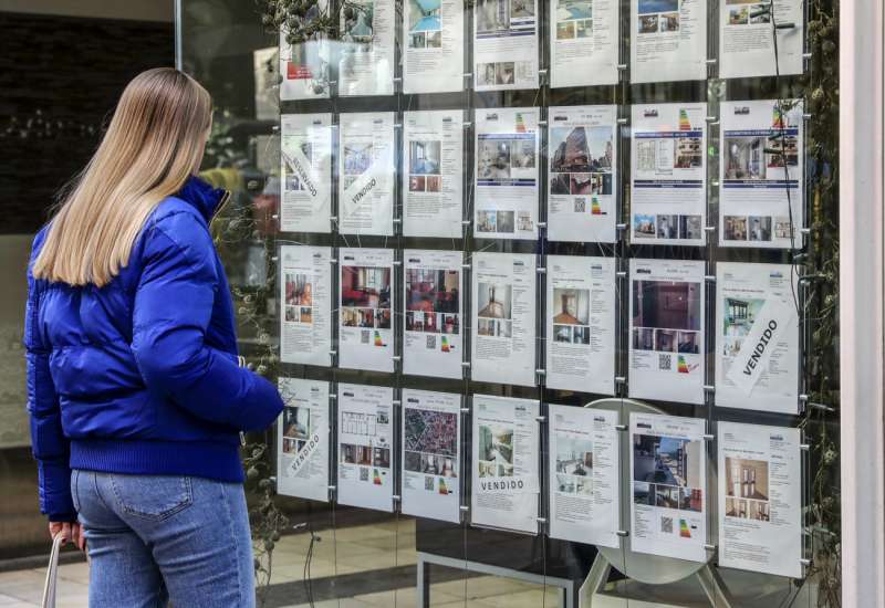 Una mujer revisa los anuncios de casas en venta de una inmobiliaria. EFE/J.L.Cereijido/Archivo
