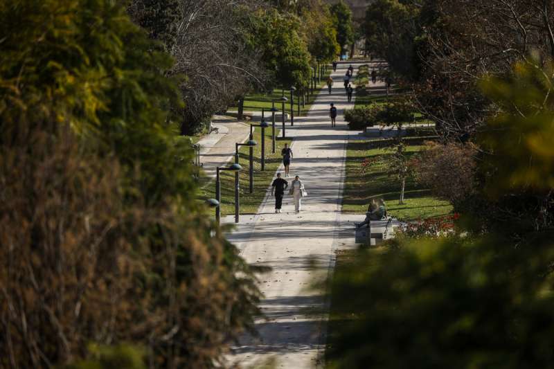 Varias personas pasean por los jardines del antiguo cauce del Turia. EFEBiel AlioArchivo
