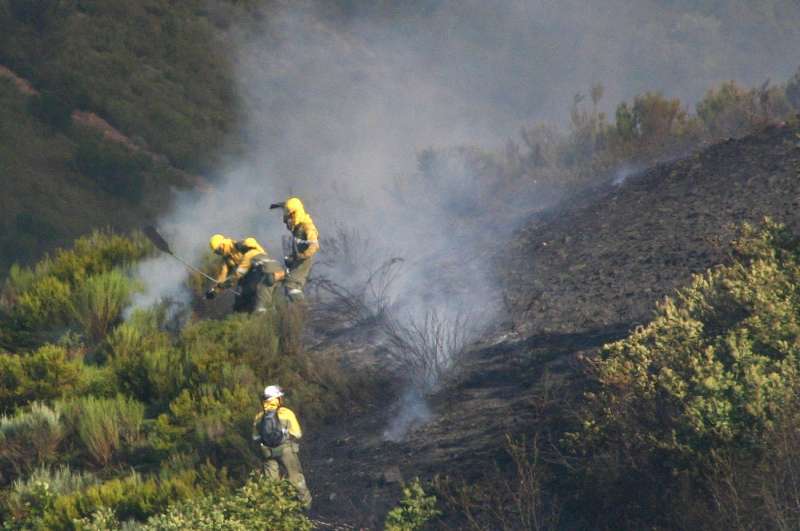 Miembros de un retn trabajan en las labores de extincin de un incendio forestal, en una imagen de archivo. EFEAna F. Barredo
