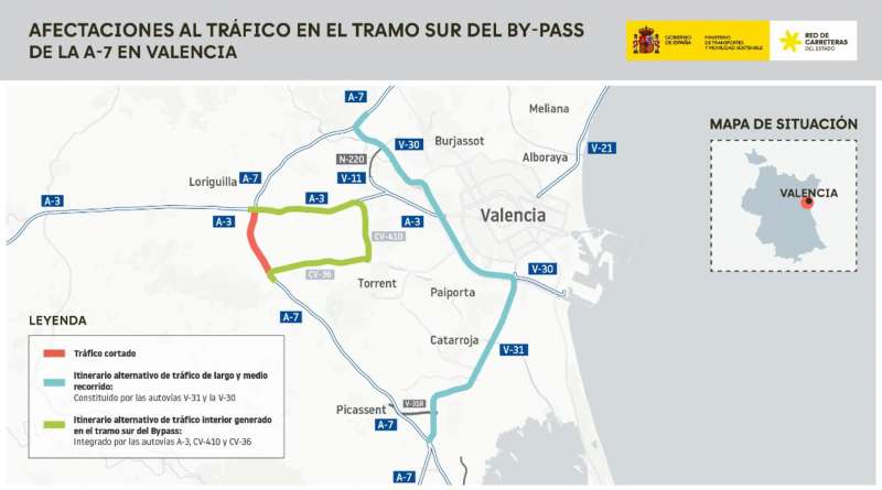Imagen facilitada por el Ministerio de Transportes sobre las afectaciones al trfico en el tramo donde se van a realizar las obras.  EFE