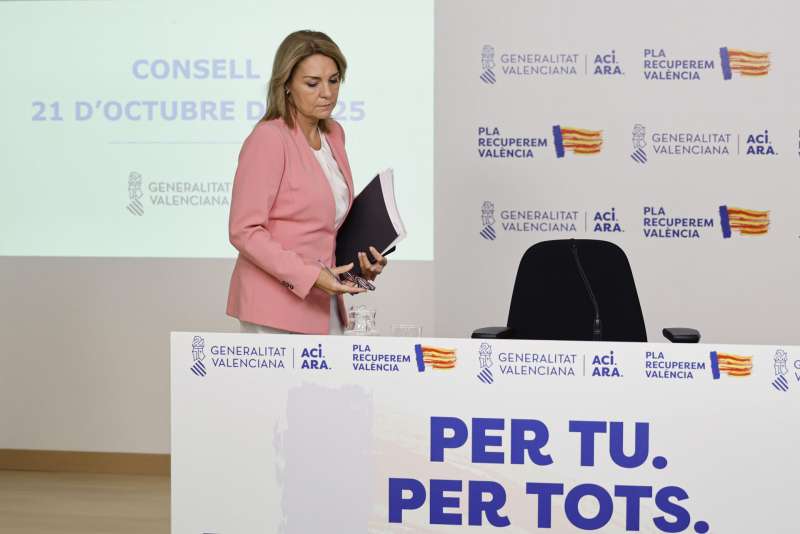 La vicepresidenta y portavoz del Consell, Susana Camarero, tras el pleno del Gobierno valenciano de este martes. EFEAna Escobar
