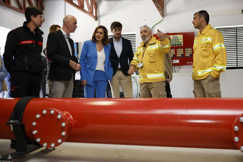 La alcaldesa de València, María José Catalá, acompañada por el concejal de Bomberos, Juan Carlos Caballero (c), y el de la Devesa-Albufera, José Gosálbez (2º i), durante su visita a la zona. EFE/Biel Aliño