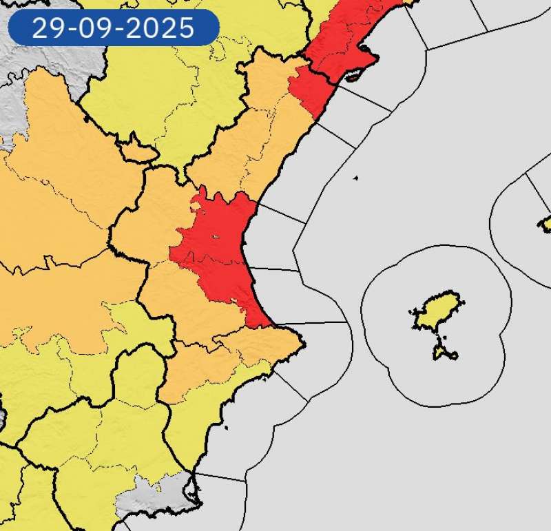 Mapa actualizado de la Comunitat Valenciana con los niveles de alerta | AEMET