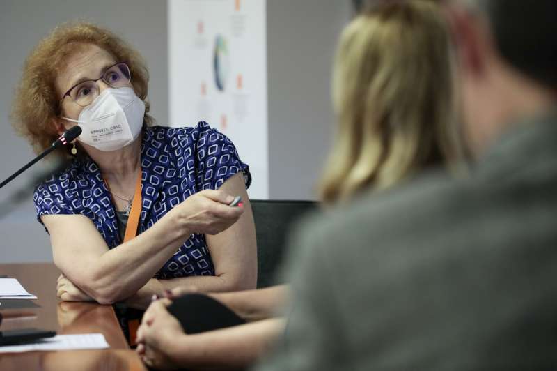 La investigadora del CSIC Margarita del Val participa en la primera Cumbre Internacional sobre Gestión de Pandemias, organizada por el Ayuntamiento de València y a la que asisten 38 organizaciones de 19 países. EFE/ Ana Escobar
