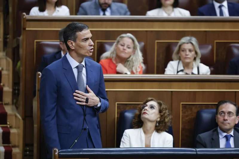 El presidente del Gobierno, Pedro Snchez, durante su intervencin en la sesin de control al Ejecutivo en el Congreso. EFEMariscal

