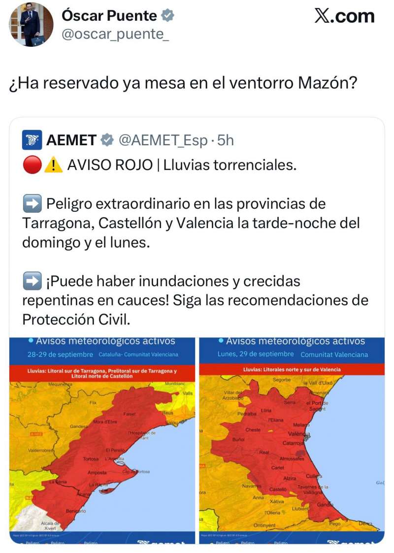 Captura de pantalla del comentario de scar Puente va X | EPDA