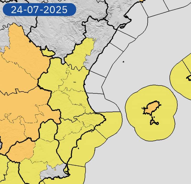 Mapa de avisos de Aemet para este jueves. EPDA
