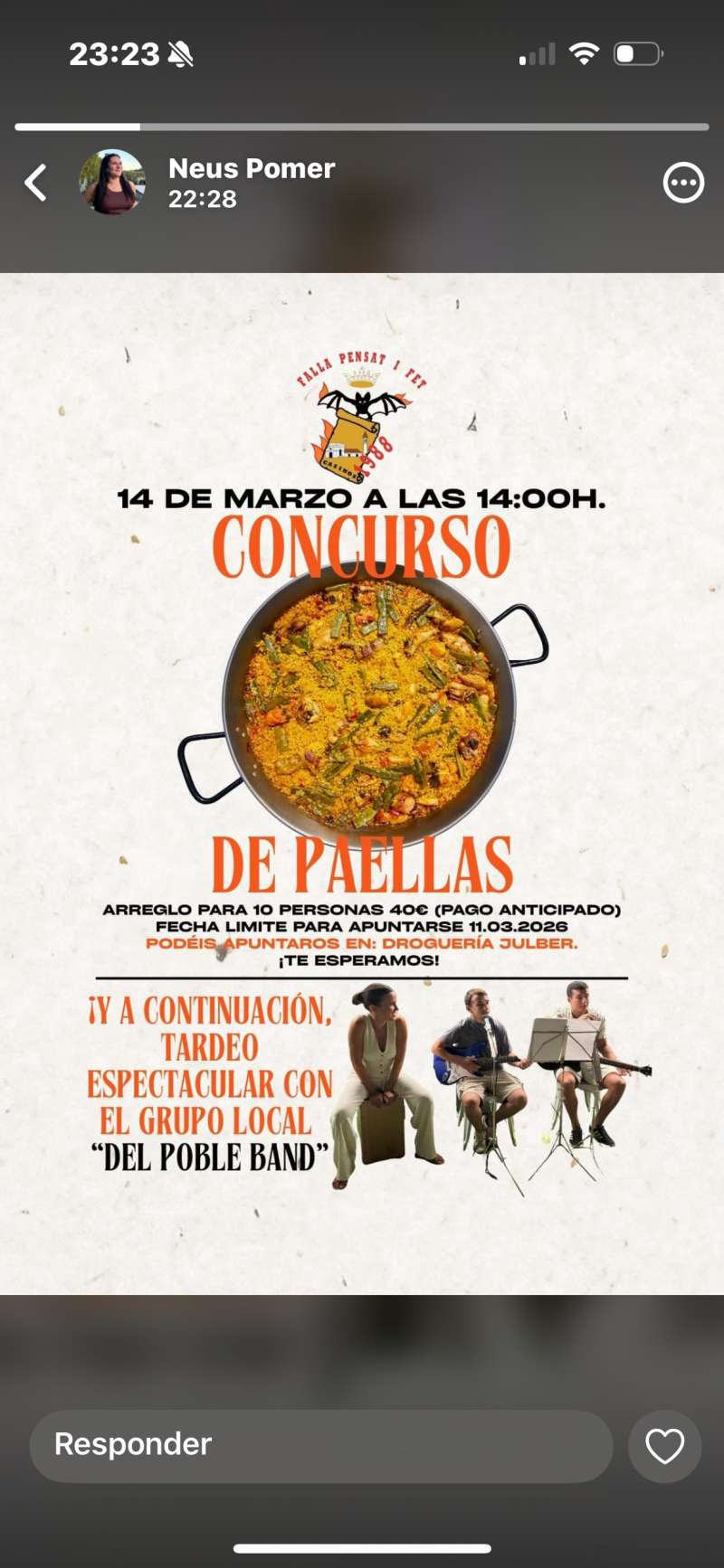 Cartel de una de las actividades de la Falla Pensat i Fet de Casinos.  EPDA