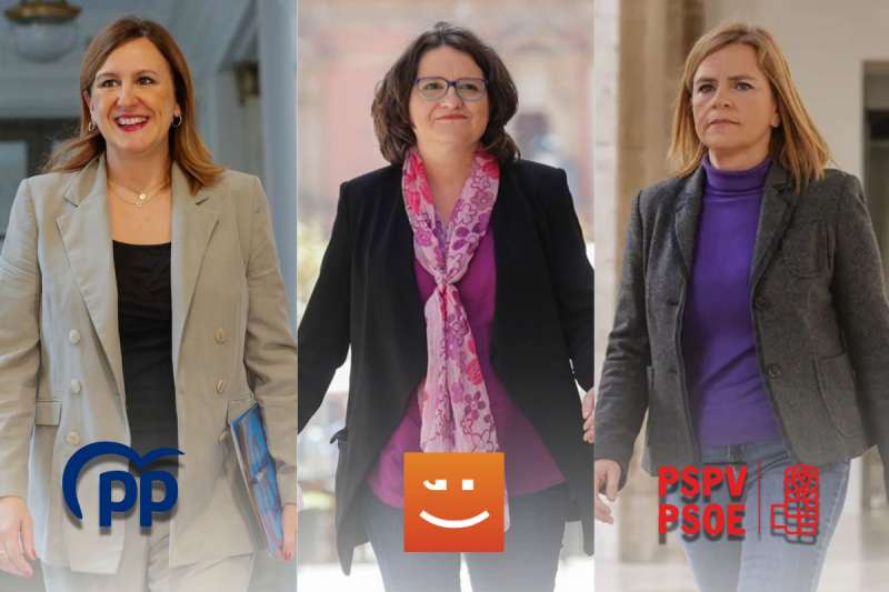 Las tres mujeres que se disputarán la alcaldía de Valencia junto a Vox, que aún no ha oficializado su candidato. De izquierda a derecha, María José Catalá (PP), Mónica Oltra (Compromís) y Pilar Bernabé (PSOE). / Fotos: EFE