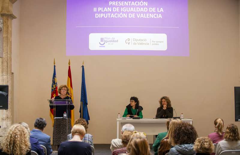 La diputada de Igualdad, Eli García, presenta un documento que ha sido elaborado con la participación y el consenso de las distintas áreas de la corporación provincial y los sindicatos. /EPDA