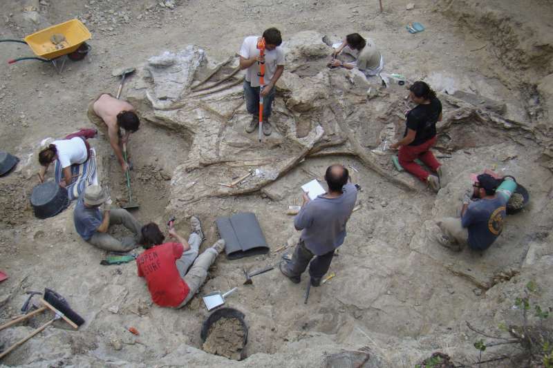 Los paleont�logos que trabajan en el Grupo de Biolog�a Evolutiva de la UNED. /EFE/UNED Garumbatitan