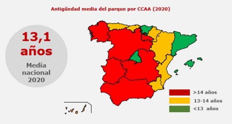 Mapa de la antigüedad de los coches. /EPDA