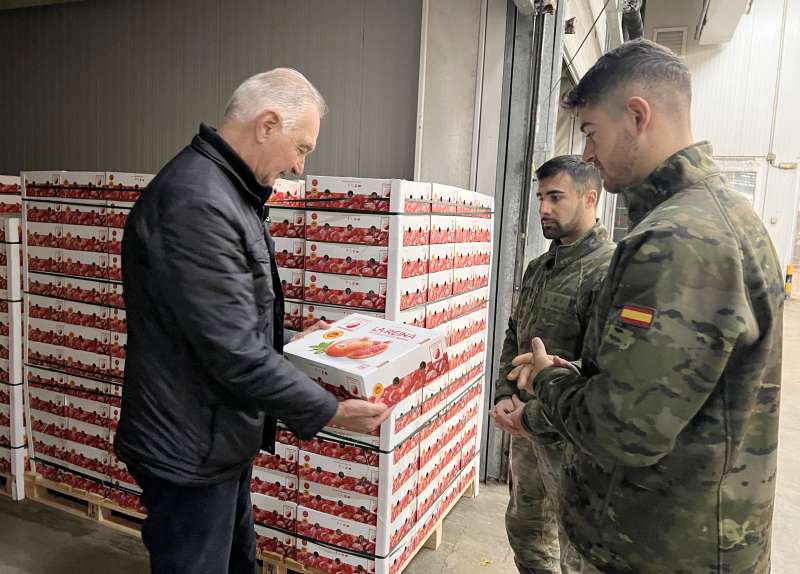 Entrega de las cajas de Granada Mollar de Elche a la UME para afectados por la DANA. / EPDA