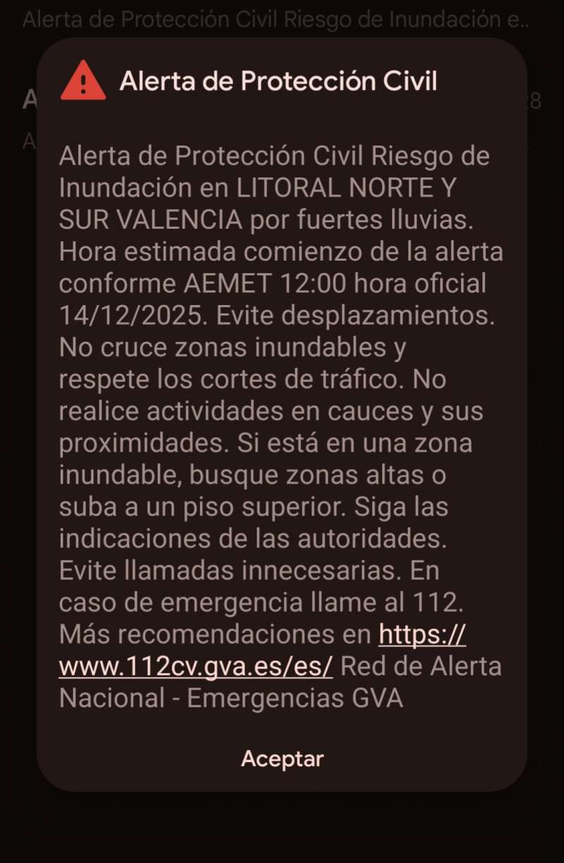 Aviso de Es Alert recibido este sábado. /EPDA