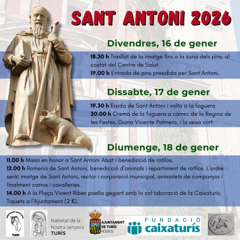 Cartel con la programación de Sant Antoni de Turís. / EPDA
