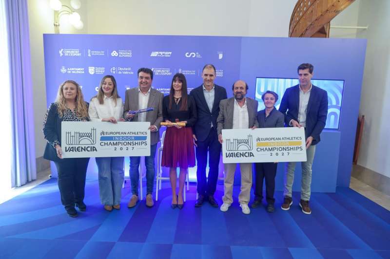 Imagen del acto de presentación del Campeonato de Europa de atletismo, que se celebrará en el Palau Velódromo Luis Puig del 4 al 7 de marzo de 2027. Foto cedida por la RFEF

