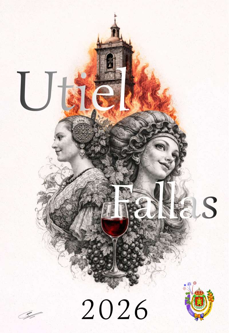 "Fuego y Bobal", cartel anunciador de las Fallas de Utiel 2026. / EPDA
