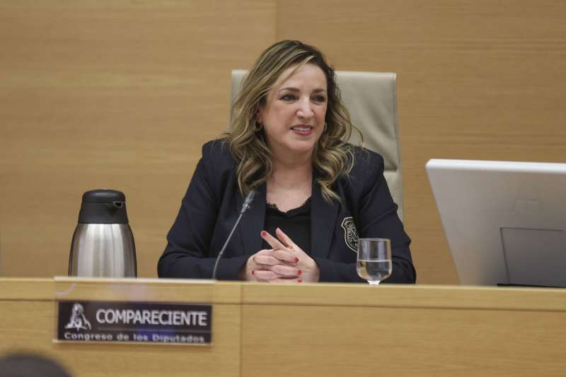 La jefa de Meteorología de À Pùnt Media, Victoria Rosselló, en la Comisión del Congreso sobre la dana de octubre de 2024. EFE/Víctor Lerena
