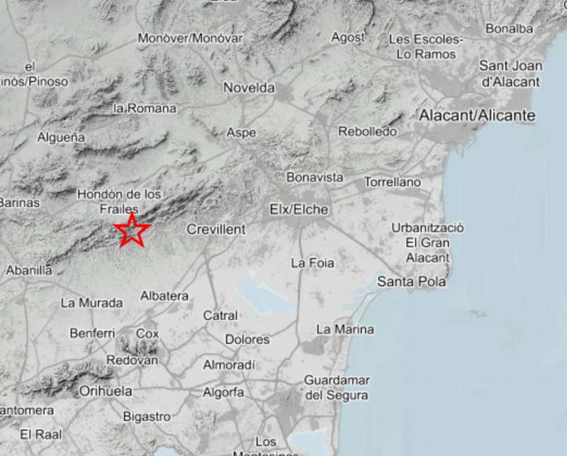 Mapa donde el IGN marca el lugar del terremoto. / EFE
