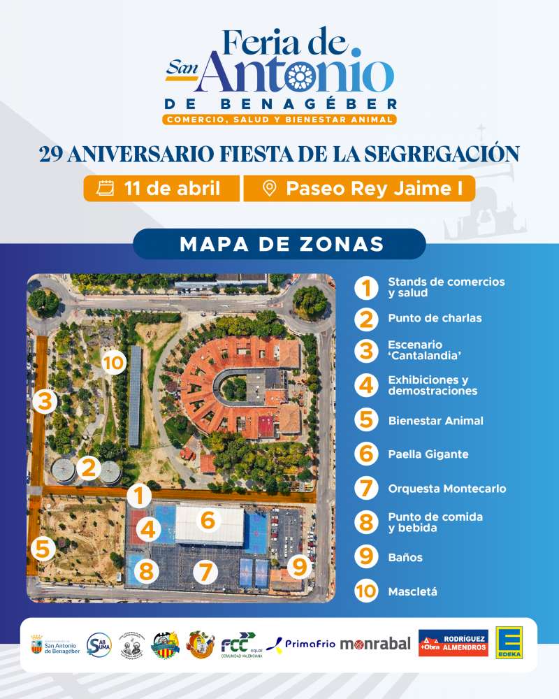 Mapa de zonas de la Fiesta de la Segregación 2026 de San Antonio de Benagéber. /EPDA