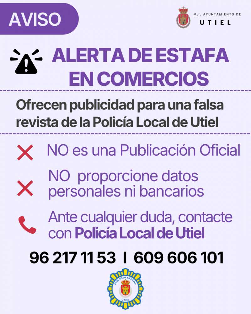 Cartel informativo sobre la estafa en comercios de Utiel. / EPDA