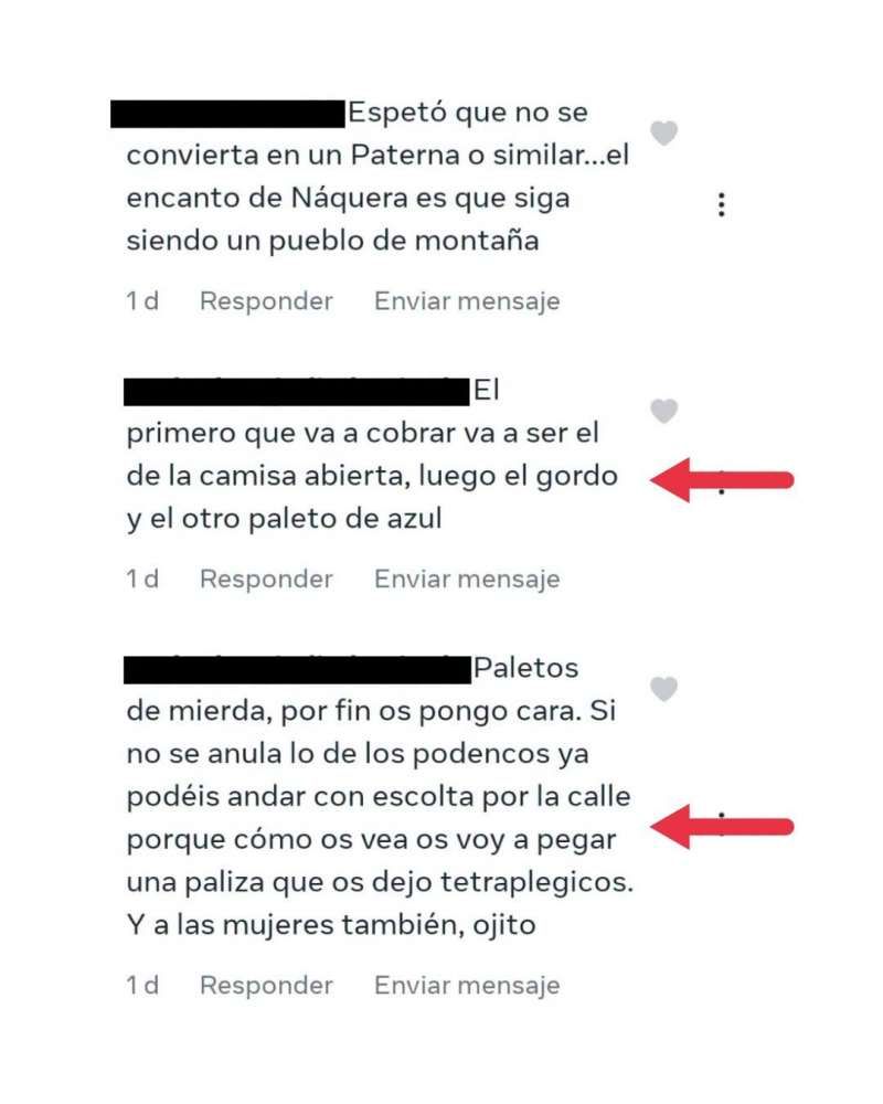 Algunas de las amenazas denunciadas por el Ayuntamiento de Náquera contra el equipo de gobierno. /EPDA