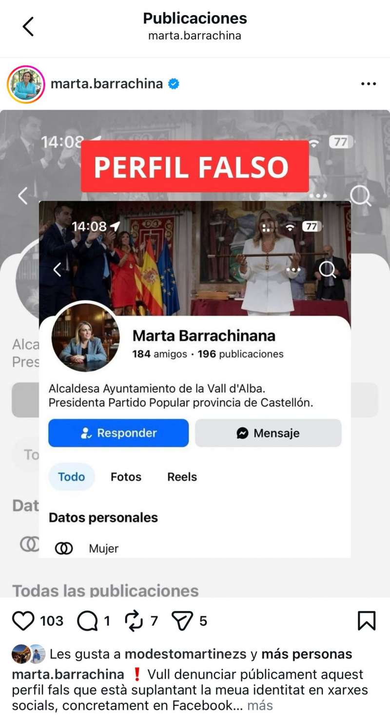 Captura de pantalla del aviso comunicado en redes sociales de la presidenta de la Diputación de Castellón, Marta Barrachina. / EPDA