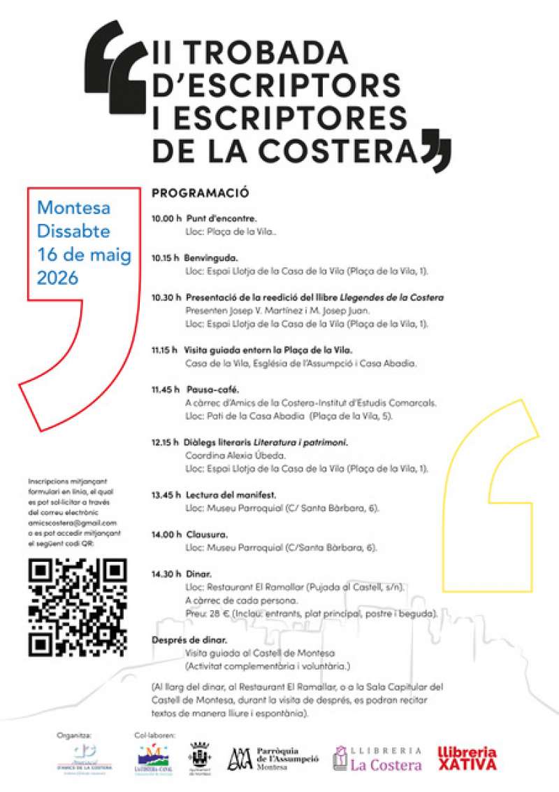 Cartell II Trobada Escriptors-es La Costera Montesa 2026./ EPDA