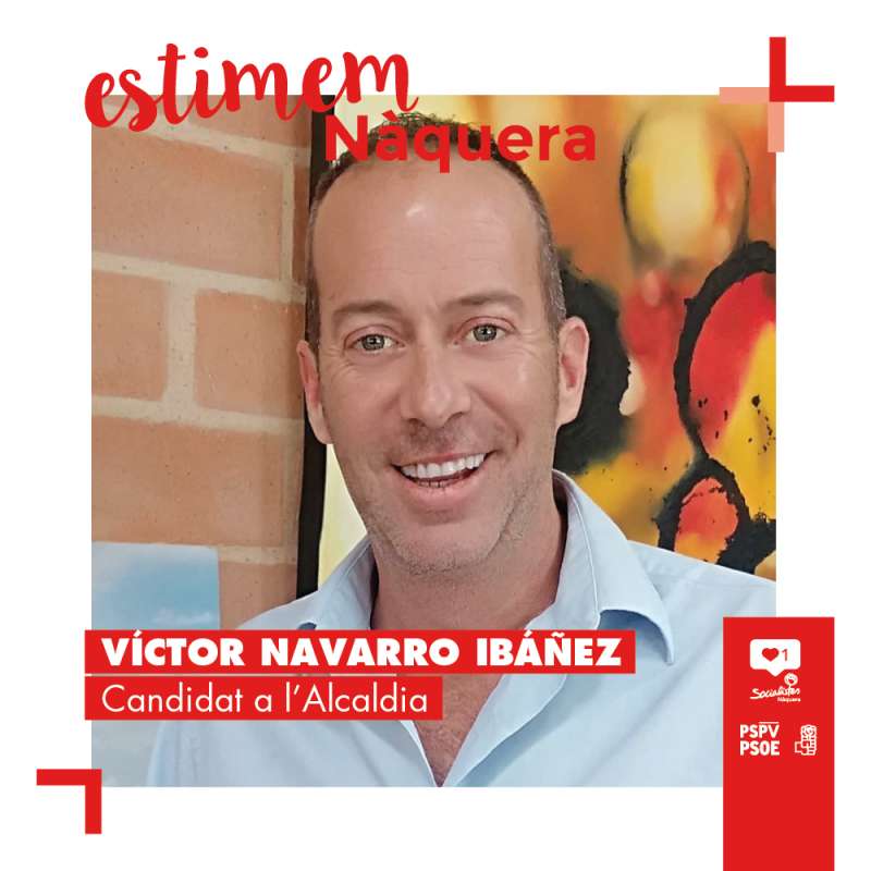El portavoz del PSOE de Náquera, Víctor Navarro, en un cartel electoral. / EPDA
