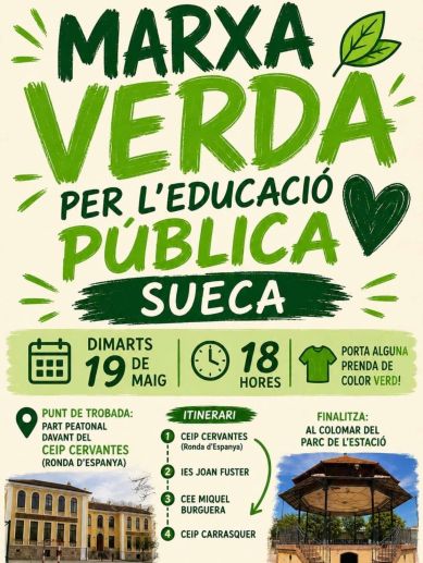 Cartell de la manifestació per l'educació pública a Sueca. Cartell de la manifestació per l'educació pública a Sueca.