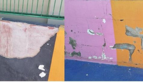 Pati d’infantil 3 anys. (Els xiquets juguen a rascar el mur amb el ditet perquè es desfà). Pati d’infantil 3 anys. (Els xiquets juguen a rascar el mur amb el ditet perquè es desfà).