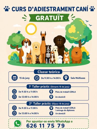 Cartel del curso gratuito de adiestramiento canino de Llíria. Cartel del curso gratuito de adiestramiento canino de Llíria.