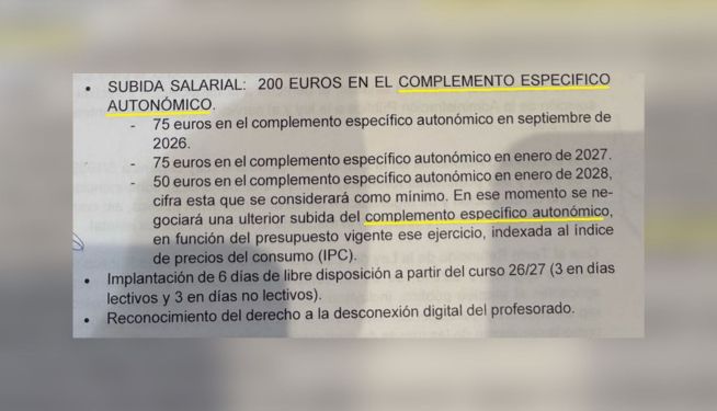 Imagen del acuerdo difundida por CSIF. Imagen del acuerdo difundida por CSIF.