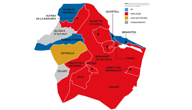 Partido ganador por municipios en las elecciones de 2023, independientemente de quien formara gobierno. Partido ganador por municipios en las elecciones de 2023, independientemente de quien formara gobierno.