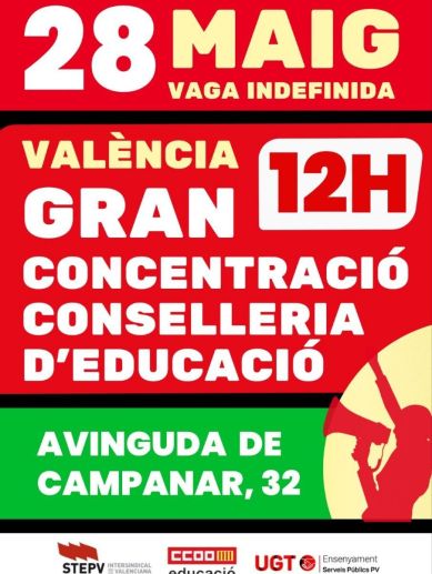 Cartel de la manifestación convocada por STEPV, CCOO y UGT.