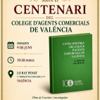 Cartel anunciador de la presentación del libro sobre el centenario del Colegio de Agentes Comerciales de València, que tendrá lugar el próximo 9 de junio en la sede de Lo Rat Penat.