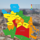 Los distritos de Valencia, coloreados según el número de quejas en el primer trimestre de 2026. Los distritos de Valencia, coloreados según el número de quejas en el primer trimestre de 2026.