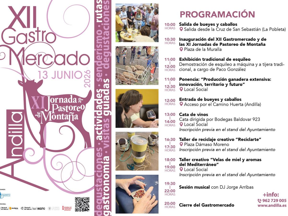 Programación del Gastromercado y las Jornadas de Pastoreo de Andilla 2026. Programación del Gastromercado y las Jornadas de Pastoreo de Andilla 2026.