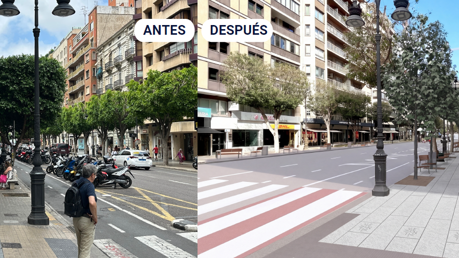 Figuración de la calle Colón, antes y después de la actuación que inicia este lunes. Figuración de la calle Colón, antes y después de la actuación que inicia este lunes.