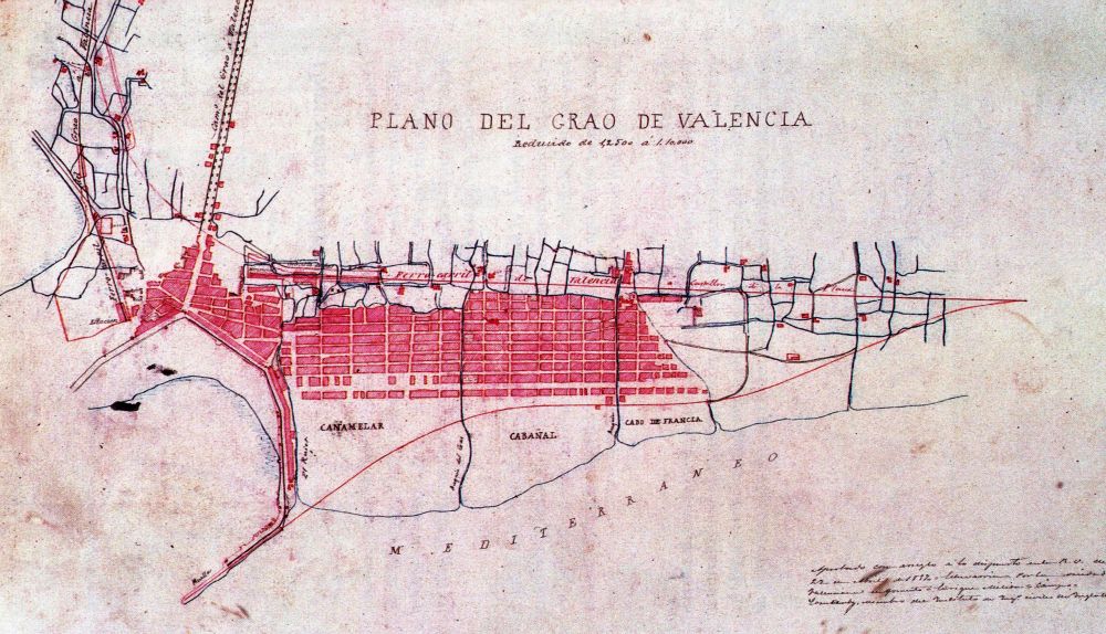 Plano histórico del Grao de Valencia, antiguo municipio independiente anexionado a la ciudad en 1897.