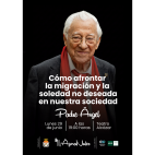 Cartel anunciador de la conferencia del Padre Ángel, que se celebrará el lunes 29 de junio en el Teatro Alcázar de Nules dentro del Ciclo Ágora Nules. / EPDA