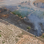 Vista aérea de la zona afectada por el incendio de vegetación en Almassora.