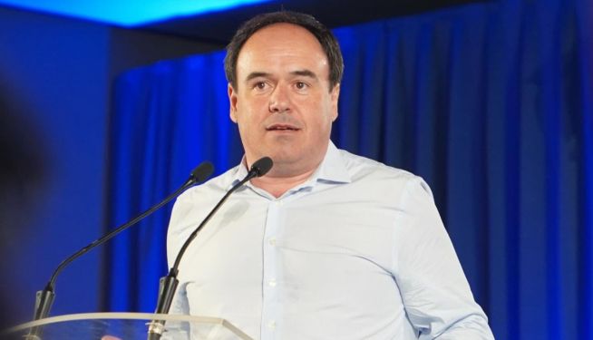 El presidente del PPCV y president de la Generalitat Valenciana, Juanfran Pérez Llorca, el 20 de junio en el congreso de Sueca.