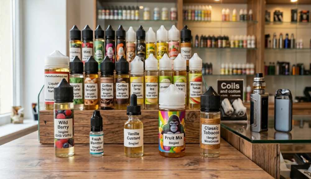 Los e-liquids se ofrecen en una gran variedad de sabores. Los e-liquids se ofrecen en una gran variedad de sabores.
